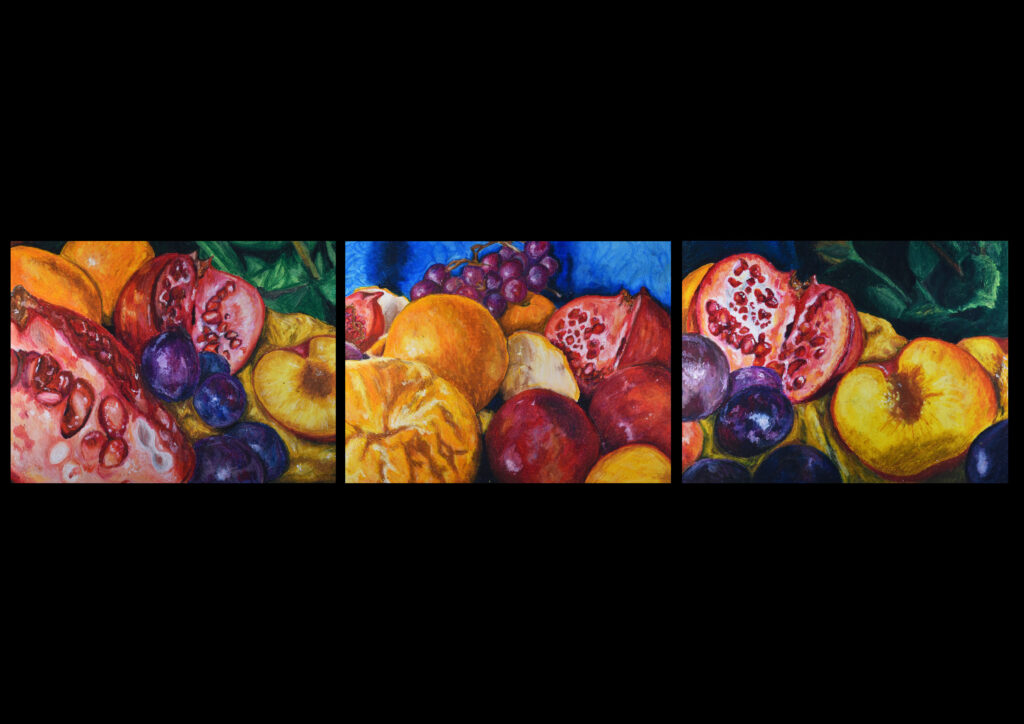 Three vibrant fruit paintings